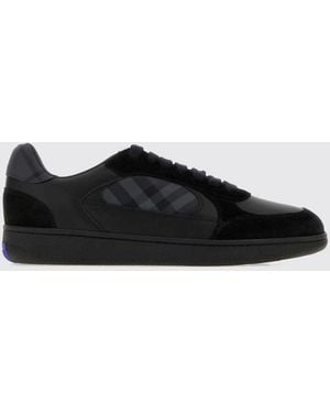 Burberry Baskets Terrace En Cuir Et Daim Avec Motif Check Latéral - Noir