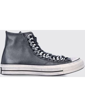Converse Chuck 70 Laminated Leather High-Top Sneakers With Metallic Mesh - White