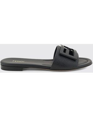 Fendi Baguette Mules Aus Leder Mit Ff-Monogramm Und Niedrigem Absatz - Weiß