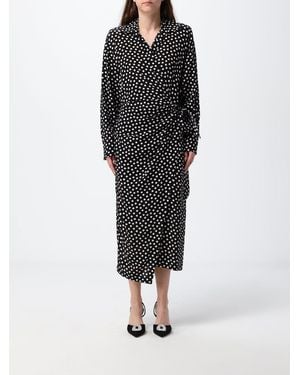 Crida Milano Habotai Silk Midi Wrap Chemisier Dress With Long Sleeves - Black