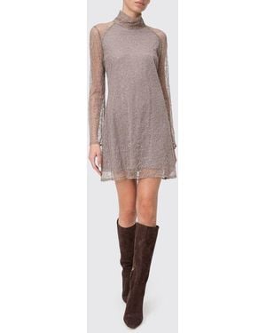 Twinset Sequin-Embroidered High-Neck Lace Sheath Mini Dress - Natural