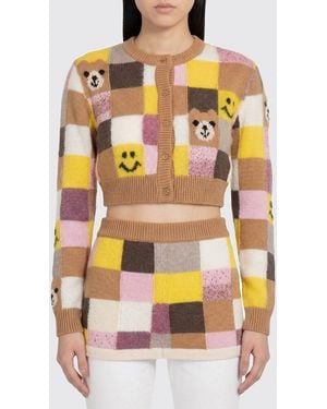 Moschino Plaid Wool Blend Crop Cardigan - Yellow