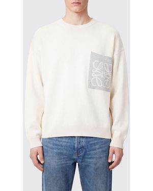 Loewe Pullover Mit Rundhalsausschnitt Aus Baumwollmischung Und Jacquard-Logo - Weiß