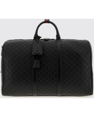Gucci Gg Emblem Reisetasche Aus Leder Mit Geprägtem Gg Monogramm - Schwarz
