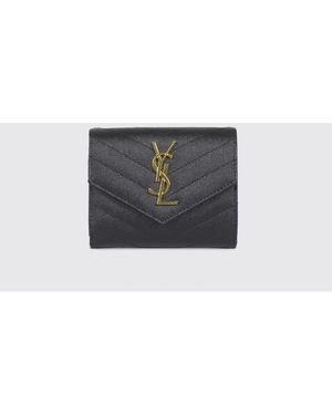Saint Laurent Portemonnaie Cassandre Aus Grain De Poudre Leder - Weiß