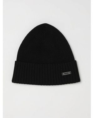 BOSS Ribbed Pure Wool Beanie Hat With Turn-Up Cuff And Metal Logo - Black