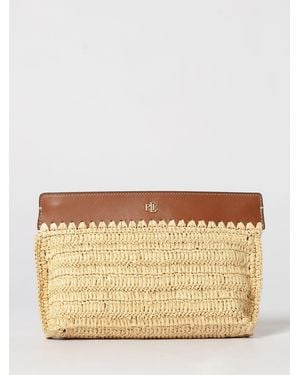 Ralph Lauren Raffia And Leather Clutch - Natural