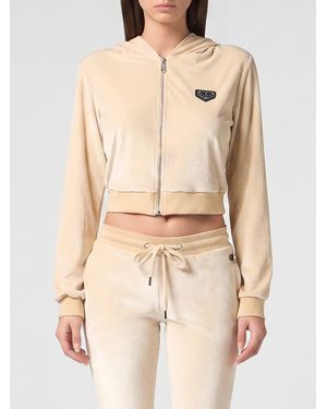 Philipp Plein Cropped Velvet Zip Hoodie With Skull Rhinestones - Natural