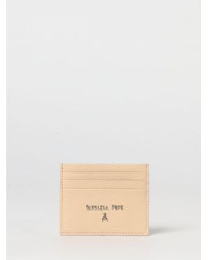 Patrizia Pepe Flat Grained Leather Card Holder With Seven Slots And Lettering Logo - Natural