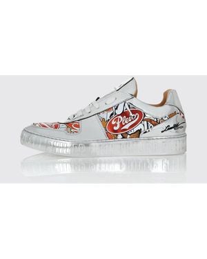 Philipp Plein Laminated Patent Leather Trainers With Graphic Print - White