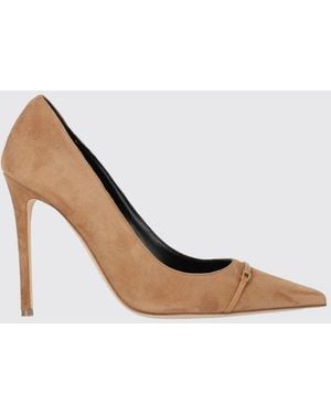 Elisabetta Franchi Suede Pointed-Toe Pumps With Metallic Monogram Logo - White