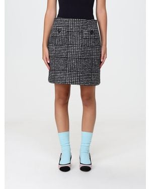 N°21 Hoch Taillierter Karierter Tweed-Mini-Bleistiftrock Mit Aufgesetzten Taschen - Blau