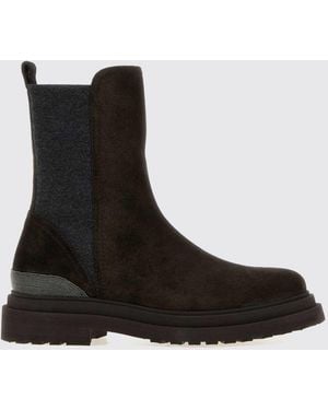 Brunello Cucinelli Bicolor Leather Chelsea Boots With Lug Sole - Black