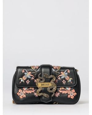Just Cavalli Synthetic Leather Bag With Floral Embroidery - Gray