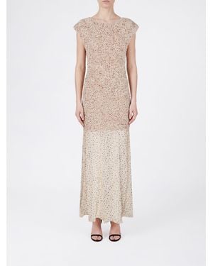 By Malene Birger Polka-Dot Slim Fit Long Sheath Dress With Thin Straps - Natural