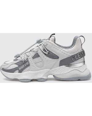 Philipp Plein Runner Beast X-01 Leather And Mesh Sneakers With Drawstring Closure - White