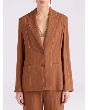 Momoní MomonÌ Pinstriped Linen Blend Single-Breasted Blazer - Brown