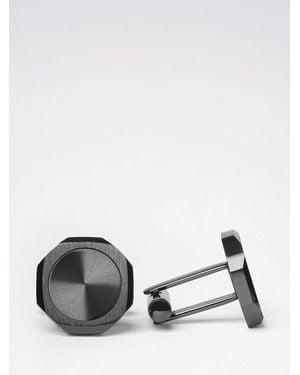 D1 Milano Chrome-Plated Steel Cufflinks With Rounded Shape And Engraved Logo - Grey
