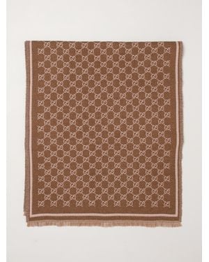 Gucci Reversible Gg Jacquard Wool Fringed Scarf - Brown