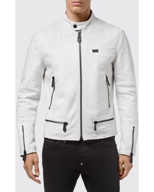 Philipp Plein Snake Leather Biker Jacket - Gray