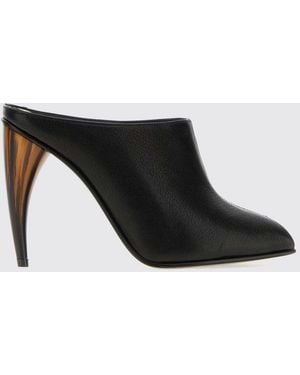 McQueen Sculptural Heel Smooth Lambskin Mules With Square Toe - Black