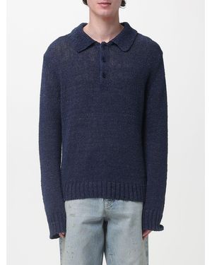 sunflower Cotton And Linen Knit Polo Shirt - Blue