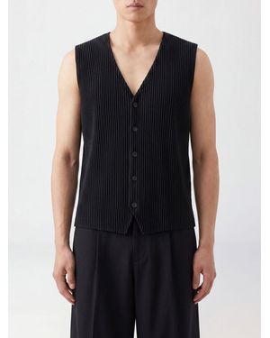 Homme Plissé Issey Miyake Homme Plissé Issey Miyake Slim Fit Pleated V-Neck Tailored Waistcoat - Black