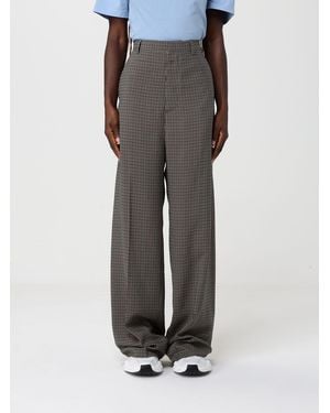 Balenciaga Check Lyocell Wide Leg Trousers - Grey
