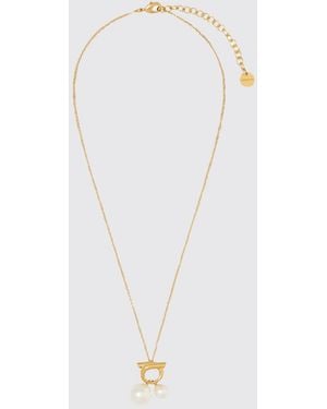 Ferragamo Collar De Latón Dorado Con Perlas De Cristal Y Cristales - Blanco