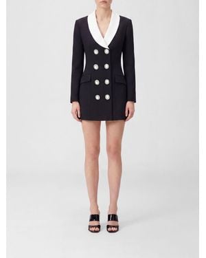 Self-Portrait Zweireihiges Blazer-Minikleid Aus Wolle Mit Schmuckknöpfen - Schwarz