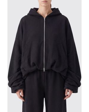 Dries Van Noten Sweat À Capuche Oversize En Coton Avec Zip Et Manches Ballon - Bleu