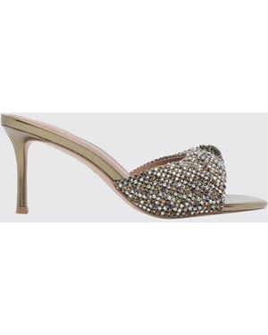 Kurt Geiger Oxford Laminated Leather Mules With Rhinestones And Mid Heel - Natural
