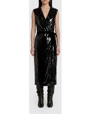 Alberta Ferretti Sleeveless Sequin Wrap Midi Dress - Black