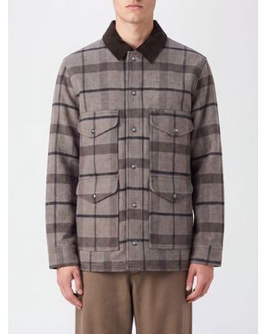 Filson Spokane Tartan Wool Shirt Jacket With Contrast Velvet Collar - Grey