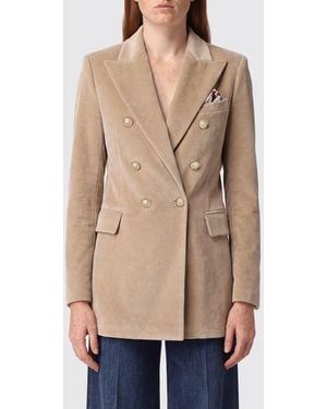 Circolo 1901 Slim Fit Double-Breasted Cropped Velvet Blazer - Natural
