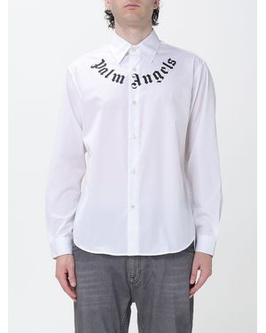 Palm Angels Long-Sleeved Cotton Shirt With Contrast Logo - White
