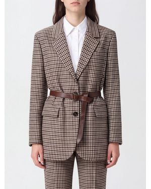 Brunello Cucinelli Single-Breasted Houndstooth Wool-Blend Blazer With Belt - Brown