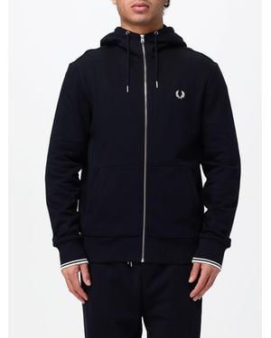 Fred Perry Cotton Zip-Up Hoodie With Kangaroo Pockets And Embroidered Logo - Blue