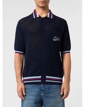 Philipp Plein Polo À Manches Courtes En Coton Mesh Avec Liserés Contrastants - Bleu