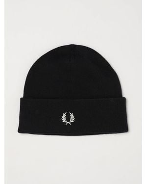 Fred Perry Wool And Cotton Blend Beanie Hat With Embroidered Logo - Black