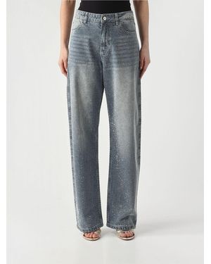 Twentyfourhaitch Wide Leg Jeans With Rhinestones - Blue