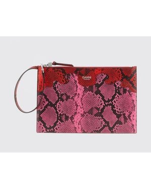 Ganni Python Print Faux Leather Clutch - Red