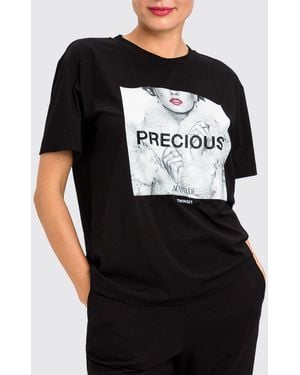 Twinset Graphic Print And Logo Cotton T-Shirt - Black