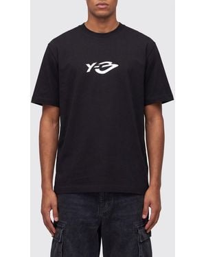 Y-3 Cotton Crewneck T-Shirt With Contrast Logo Print On The Back - Black