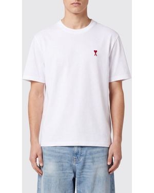Ami Paris Long-Sleeved Organic Cotton T-Shirt With Embroidered Logo - White