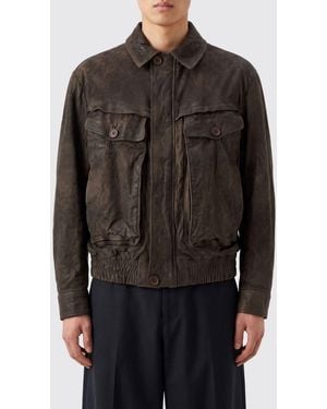Salvatore Santoro Ovine Leather Bomber Jacket With Classic Collar - Black