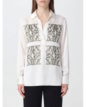 Max Mara Camisa De Seda Con Estampado De Monograma Y Cuello Clásico - Blanco