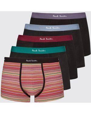 Paul Smith Set Of 5 Striped Cotton Boxers - Black