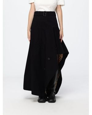 Burberry Asymmetrischer, Langer Baumwollrock Von Mit Hoher Taille Und Gürtel - Schwarz