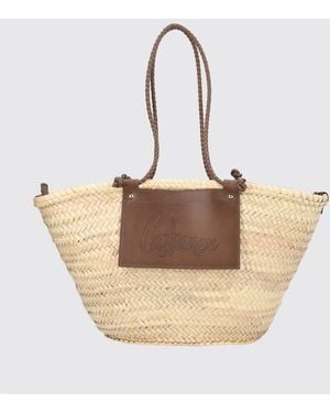 Castañer Campania Schultertasche Von Aus Zweifarbig Geflochtenem Bast Mit Etui - Natur
